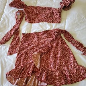 Knot Front Shirred Top & Ruffle Wrap Skirt